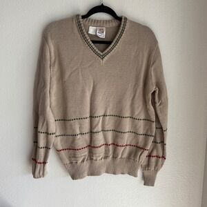 VTG Kennington LTD Mens Tan V Neck Striped Long Sleeve Sweater California Size L